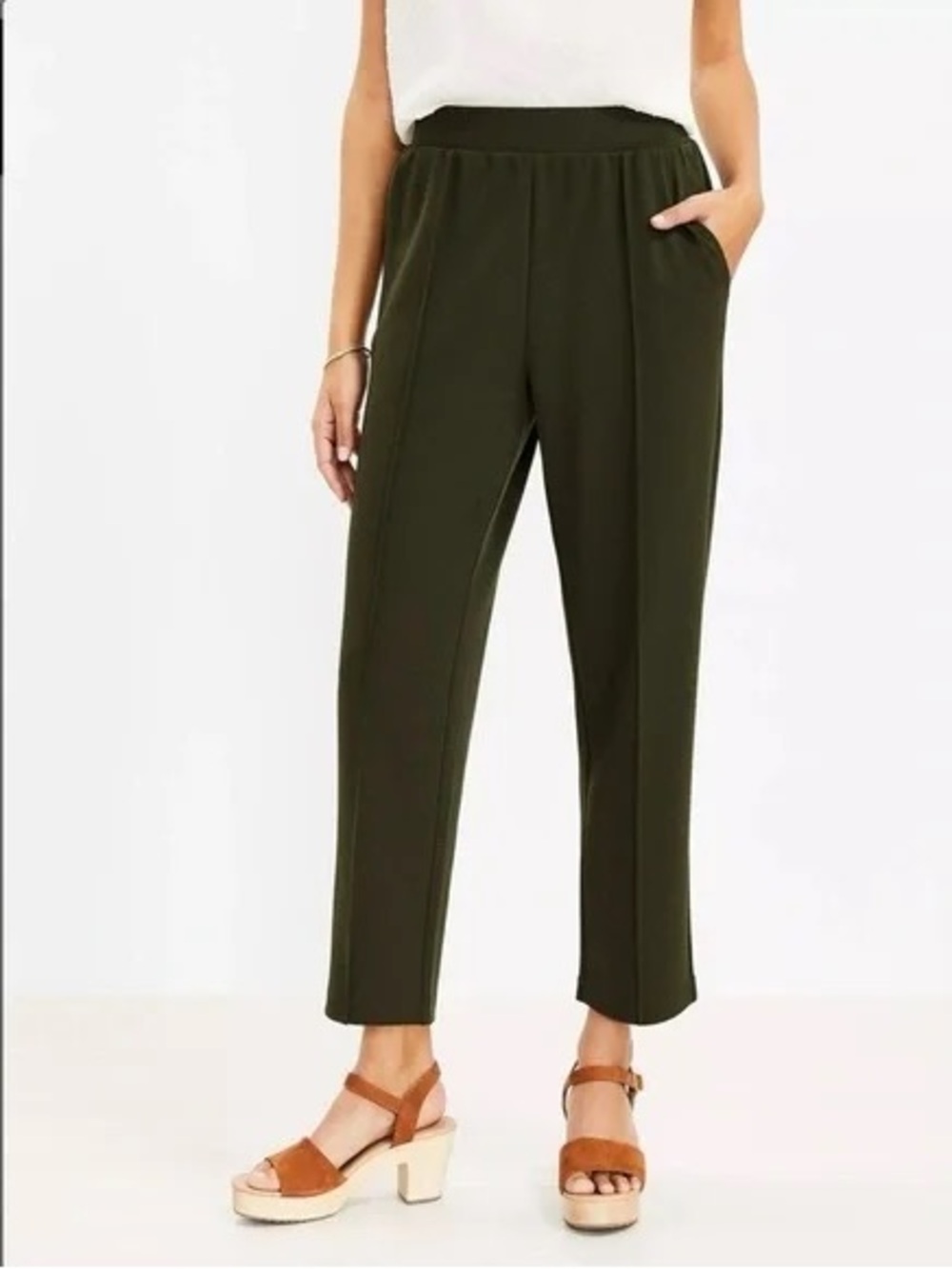 LOFT Black Pintucked Fluid Taper Pants